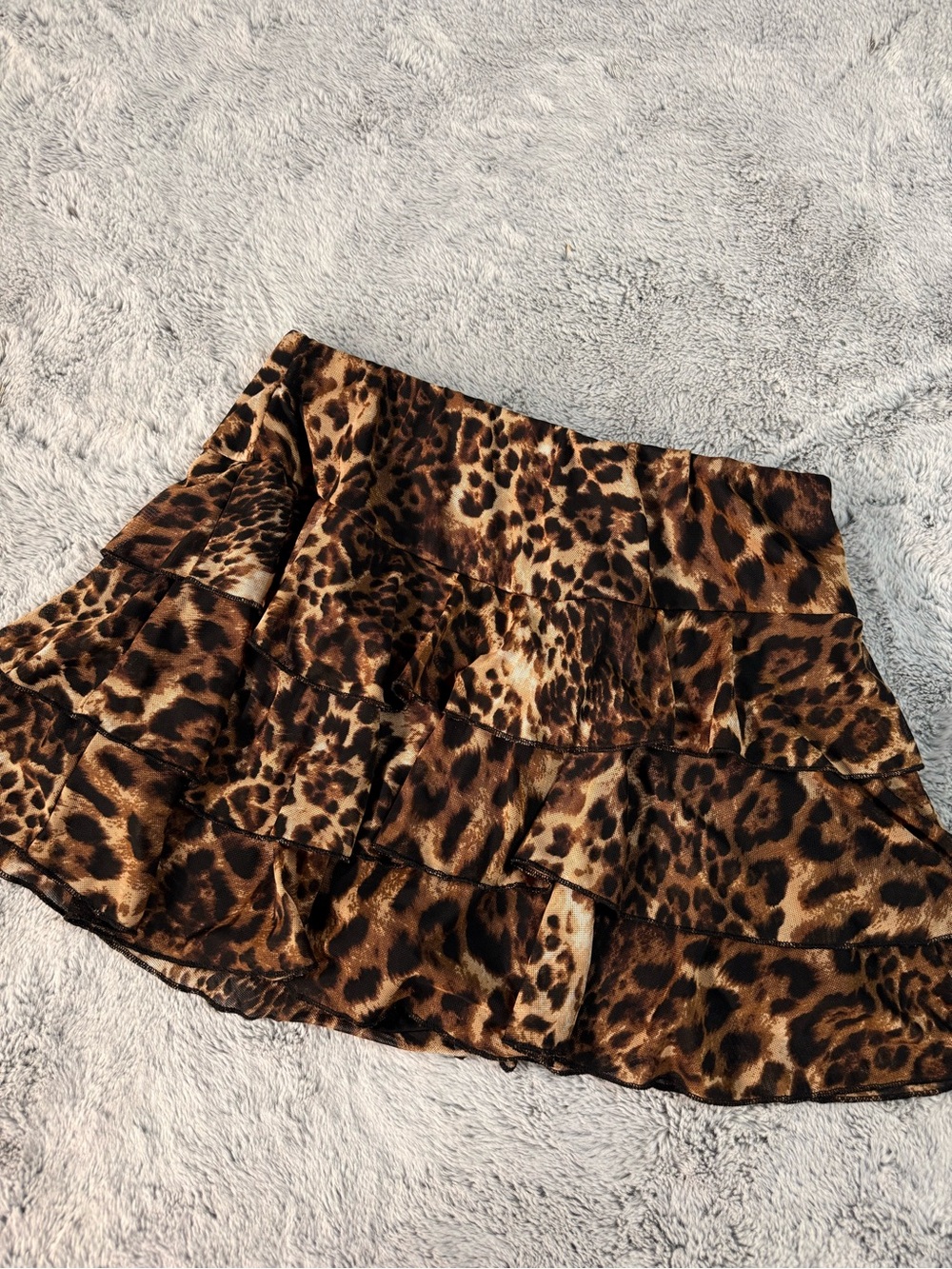 Leopard Print Tiered Mini Skirt - Brown Animal Print
